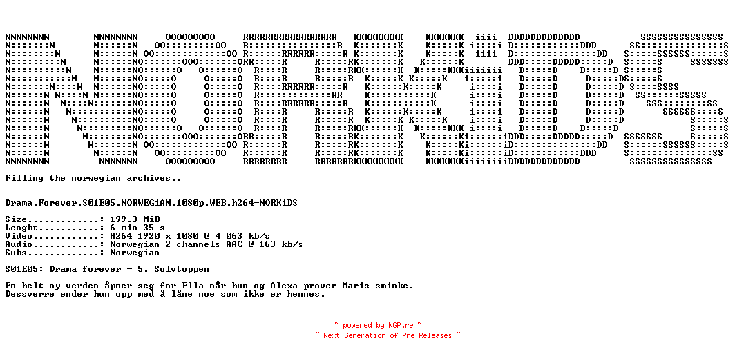 NFO for the release Drama.Forever.S01E05.NORWEGiAN.1080p.WEB.h264-NORKiDS by NORKiDS