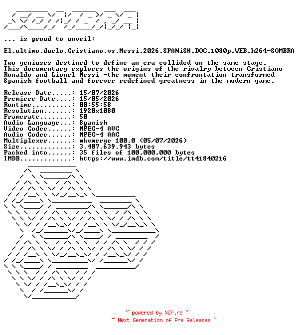 NFO for the release El.ultimo.duelo.Cristiano.vs.Messi.2026.SPANiSH.DOC.1080p.WEB.h264-SOMBRA by SOMBRA