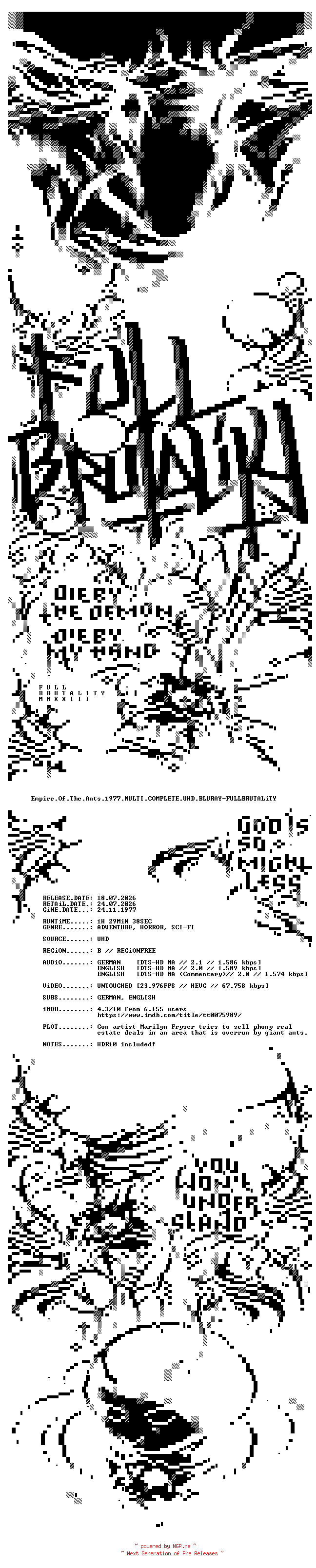 NFO for the release Empire.Of.The.Ants.1977.MULTI.COMPLETE.UHD.BLURAY-FULLBRUTALiTY by FULLBRUTALiTY
