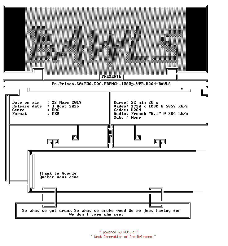 NFO for the release En.Prison.S01E06.DOC.FRENCH.1080p.WEB.H264-BAWLS by BAWLS