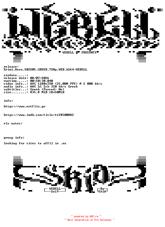 NFO for the release Erimi.Hora.S02E05.GREEK.720p.WEB.h264-WEBELL by WEBELL
