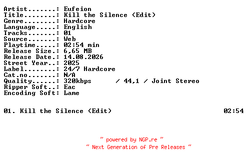 NFO for the release Eufeion-Kill_the_Silence_(Edit)-SINGLE-WEB-2025-XTC_iNT by XTC_iNT