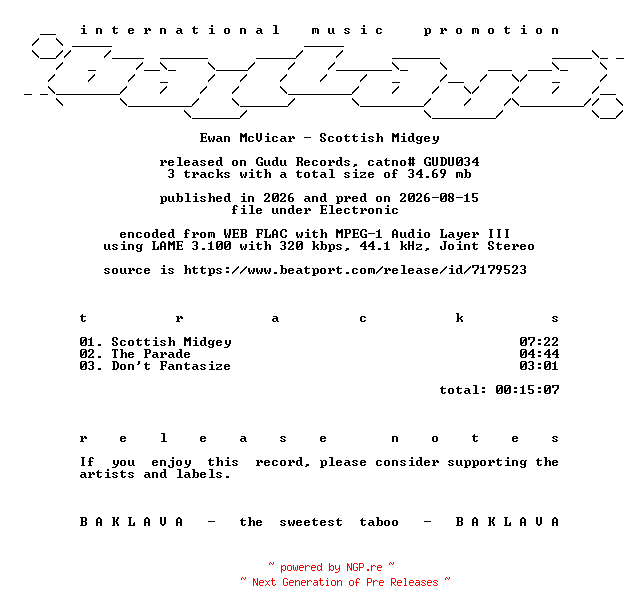 NFO for the release Ewan_McVicar-Scottish_Midgey-(GUDU034)-WEB-2026-BAKLAVA by BAKLAVA