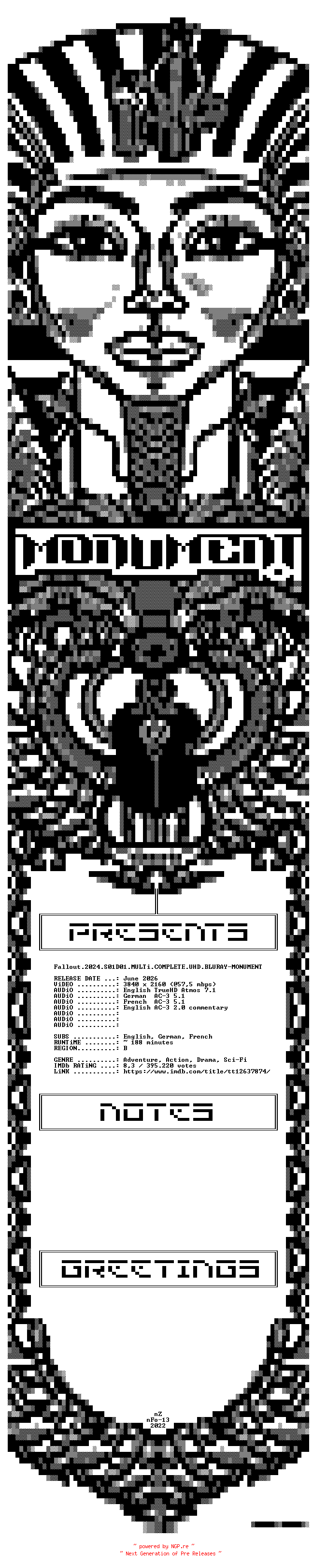 NFO for the release Fallout.2024.S01D01.MULTi.COMPLETE.UHD.BLURAY-MONUMENT by MONUMENT
