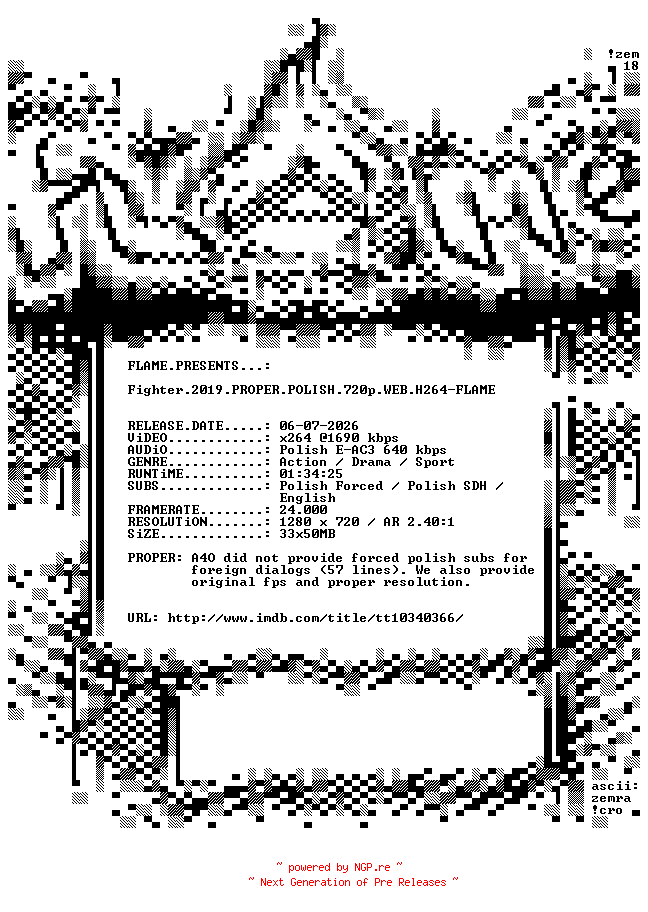 NFO for the release Fighter.2019.PROPER.POLISH.720p.WEB.H264-FLAME by FLAME