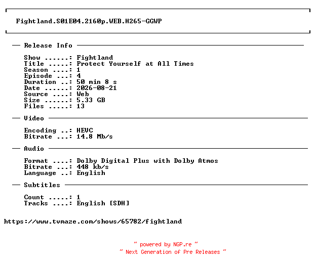 NFO for the release Fightland.S01E04.2160p.WEB.H265-GGWP by GGWP