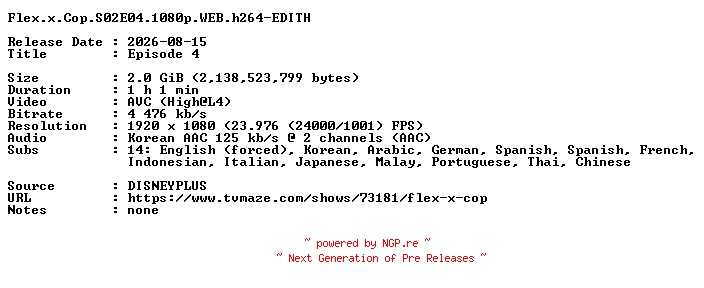 NFO for the release Flex.x.Cop.S02E04.1080p.WEB.h264-EDITH by EDITH