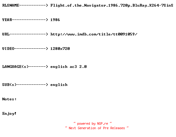 NFO for the release Flight.of.the.Navigator.1986.720p.BluRay.X264-7SinS by 7SinS