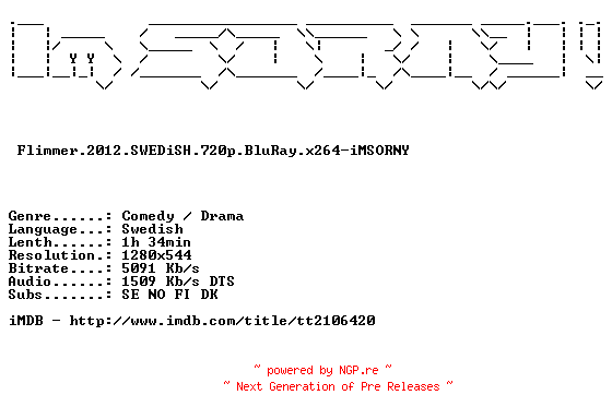 NFO for the release Flimmer.2012.SWEDiSH.720p.BluRay.x264-iMSORNY by iMSORNY