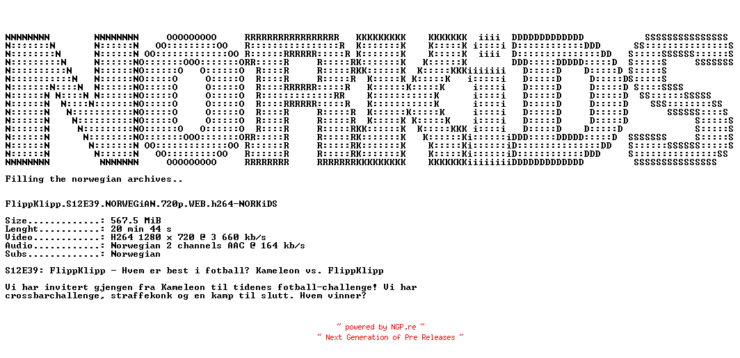 NFO for the release FlippKlipp.S12E39.NORWEGiAN.720p.WEB.h264-NORKiDS by NORKiDS