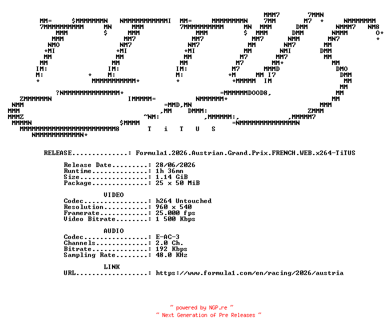 NFO for the release Formula1.2026.Austrian.Grand.Prix.FRENCH.WEB.x264-TiTUS by TiTUS