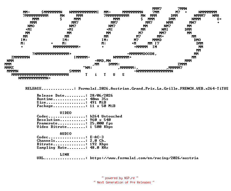 NFO for the release Formula1.2026.Austrian.Grand.Prix.La.Grille.FRENCH.WEB.x264-TiTUS by TiTUS