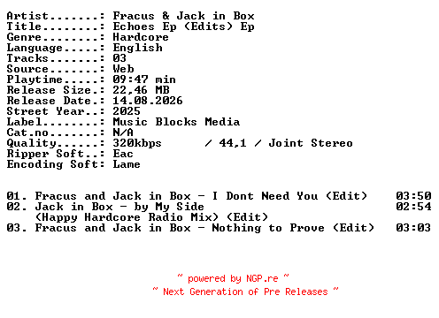 NFO for the release Fracus_and_Jack_in_Box-Echoes_Ep_(Edits)_EP-WEB-2025-XTC_iNT by XTC_iNT