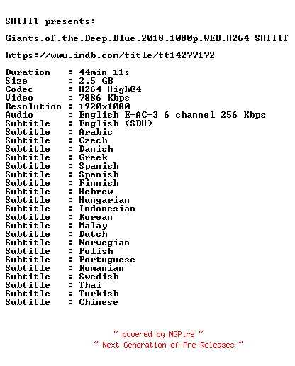 NFO for the release Giants.of.the.Deep.Blue.2018.1080p.WEB.H264-SHIIIT by SHIIIT