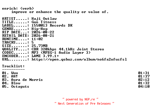NFO for the release Haji_Outlaw-Gun_Titness-EP-WEB-2026-ENRiCH by ENRiCH