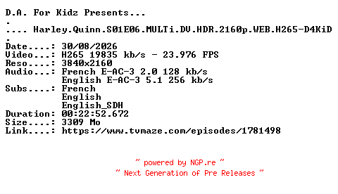 NFO for the release Harley.Quinn.S01E06.MULTi.DV.HDR.2160p.WEB.H265-D4KiD by D4KiD