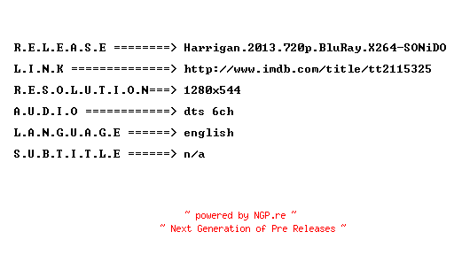 NFO for the release Harrigan.2013.720p.BluRay.X264-SONiDO by SONiDO