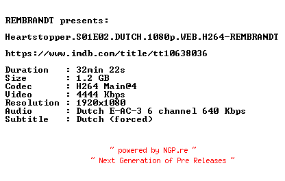 NFO for the release Heartstopper.S01E02.DUTCH.1080p.WEB.H264-REMBRANDT by REMBRANDT