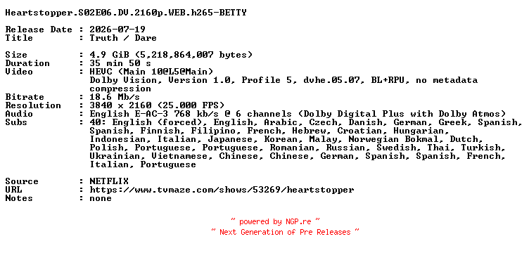 NFO for the release Heartstopper.S02E06.DV.2160p.WEB.h265-BETTY by BETTY