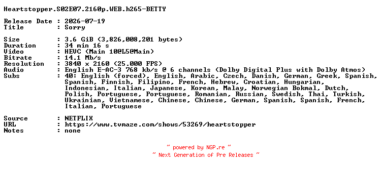 NFO for the release Heartstopper.S02E07.2160p.WEB.h265-BETTY by BETTY