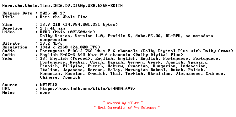 NFO for the release Here.the.Whole.Time.2026.DV.2160p.WEB.h265-EDITH by EDITH