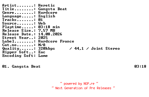 NFO for the release Heretic-Gangsta_Beat-SINGLE-WEB-2025-XTC_iNT by XTC_iNT
