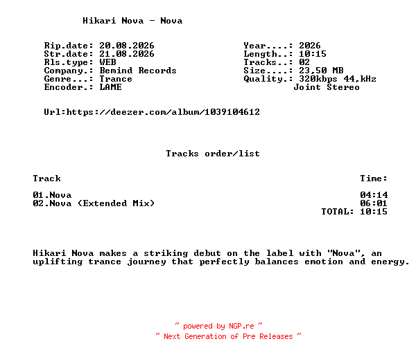 NFO for the release Hikari_Nova_-_Nova-(BMD133)-WEB-2026-FMC by FMC