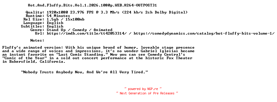 NFO for the release Hot.And.Fluffy.Bits.Vol.1.2026.1080p.WEB.H264-OUTPOST31 by OUTPOST31