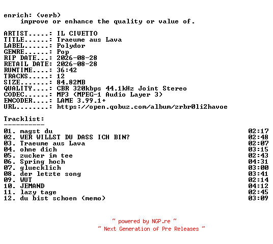 NFO for the release IL_CIVETTO-Traeume_aus_Lava-WEB-DE-2026-ENRiCH by ENRiCH