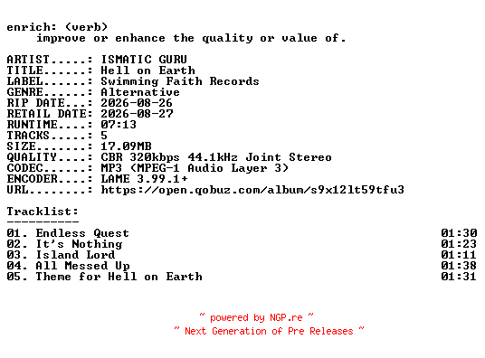 NFO for the release ISMATIC_GURU-Hell_on_Earth-EP-WEB-2026-ENRiCH by ENRiCH