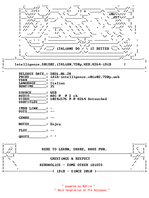 NFO for the release Intelligenze.S01E02.iTALiAN.720p.WEB.H264-iDiB by iDiB
