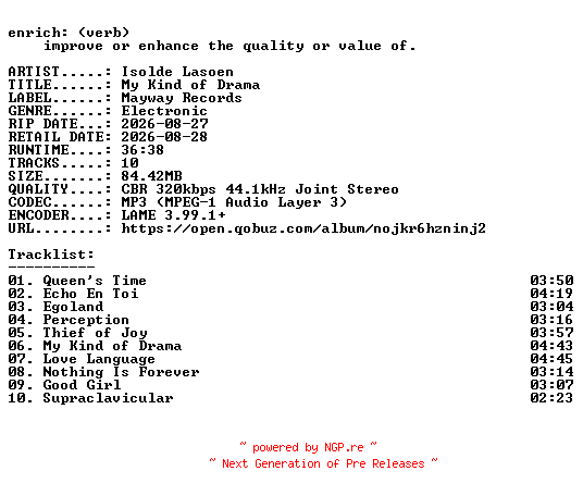 NFO for the release Isolde_Lasoen-My_Kind_of_Drama-WEB-2026-ENRiCH by ENRiCH