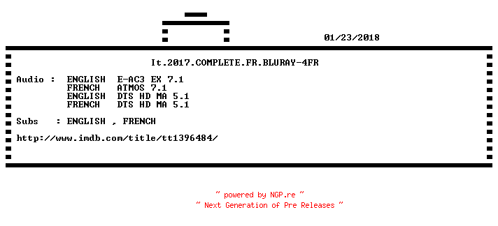 NFO for the release It.2017.COMPLETE.FR.BLURAY-4FR by 4FR