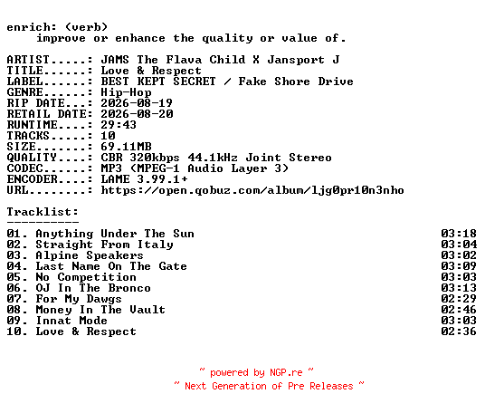 NFO for the release JAMS_The_Flava_Child_X_Jansport_J-Love_and_Respect-WEB-2026-ENRiCH by ENRiCH