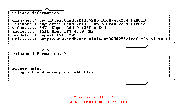 NFO for the release Jag.Etter.Vind.2013.720p.BluRay.x264-FiHViD by FiHViD