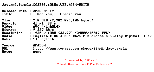 NFO for the release Jay.and.Pamela.S02E08.1080p.WEB.h264-EDITH by EDITH