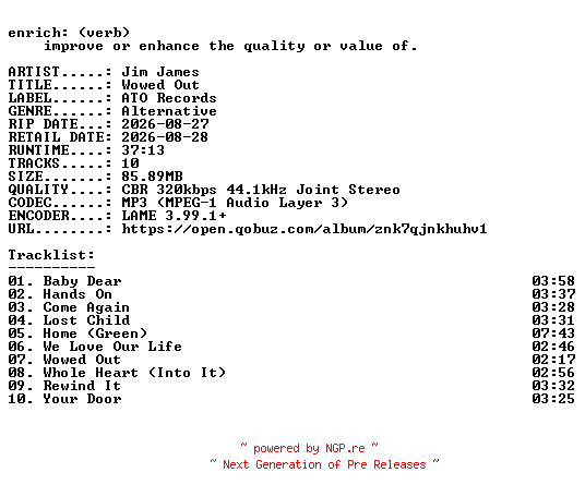 NFO for the release Jim_James-Wowed_Out-WEB-2026-ENRiCH by ENRiCH