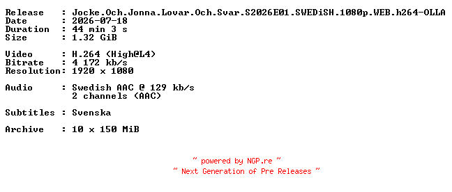 NFO for the release Jocke.Och.Jonna.Lovar.Och.Svar.S2026E01.SWEDiSH.1080p.WEB.h264-OLLA by OLLA