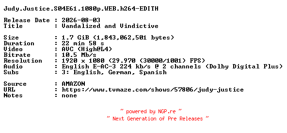 NFO for the release Judy.Justice.S04E61.1080p.WEB.h264-EDITH by EDITH