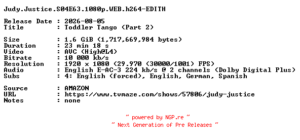NFO for the release Judy.Justice.S04E63.1080p.WEB.h264-EDITH by EDITH