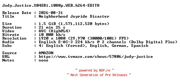 NFO for the release Judy.Justice.S04E81.1080p.WEB.h264-EDITH by EDITH