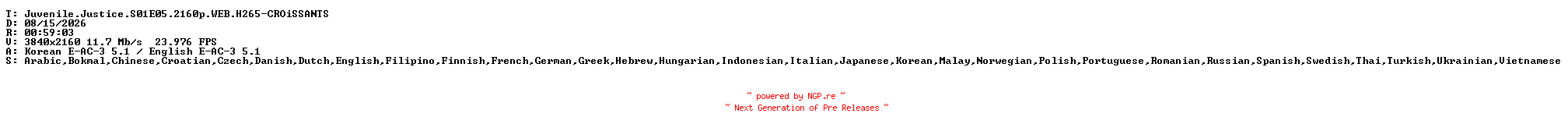 NFO for the release Juvenile.Justice.S01E05.2160p.WEB.H265-CROiSSANTS by CROiSSANTS