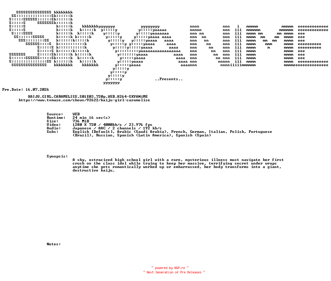 NFO for the release KAIJU.GIRL.CARAMELISE.S01E03.720p.WEB.H264-SKYANiME by SKYANiME