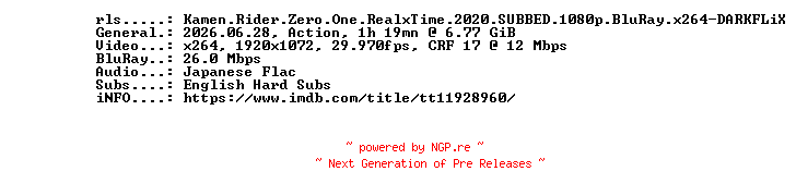 NFO for the release Kamen.Rider.Zero.One.RealxTime.2020.SUBBED.1080p.BluRay.x264-DARKFLiX by DARKFLiX