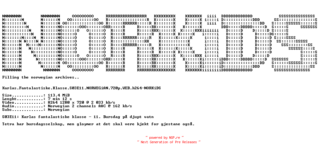 NFO for the release Karlas.Fantalastiske.Klasse.S03E11.NORWEGiAN.720p.WEB.h264-NORKiDS by NORKiDS