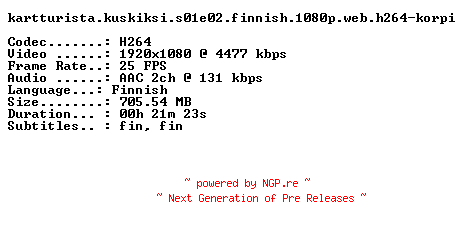 NFO for the release Kartturista.Kuskiksi.S01E02.FiNNiSH.1080p.WEB.H264-KORPI by KORPI