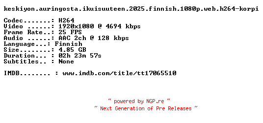 NFO for the release Keskiyon.Auringosta.Ikuisuuteen.2025.FiNNiSH.1080p.WEB.H264-KORPI by KORPI