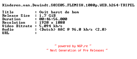 NFO for the release Kinderen.van.Dewindt.S03E05.FLEMISH.1080p.WEB.h264-TRIPEL by TRIPEL