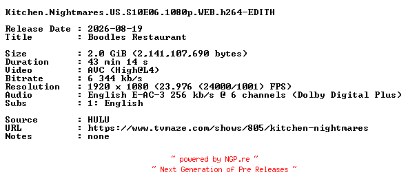 NFO for the release Kitchen.Nightmares.US.S10E06.1080p.WEB.h264-EDITH by EDITH