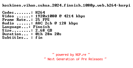 NFO for the release Koskinen.Vihan.Sukua.2024.FiNNiSH.1080p.WEB.H264-KORPI by KORPI